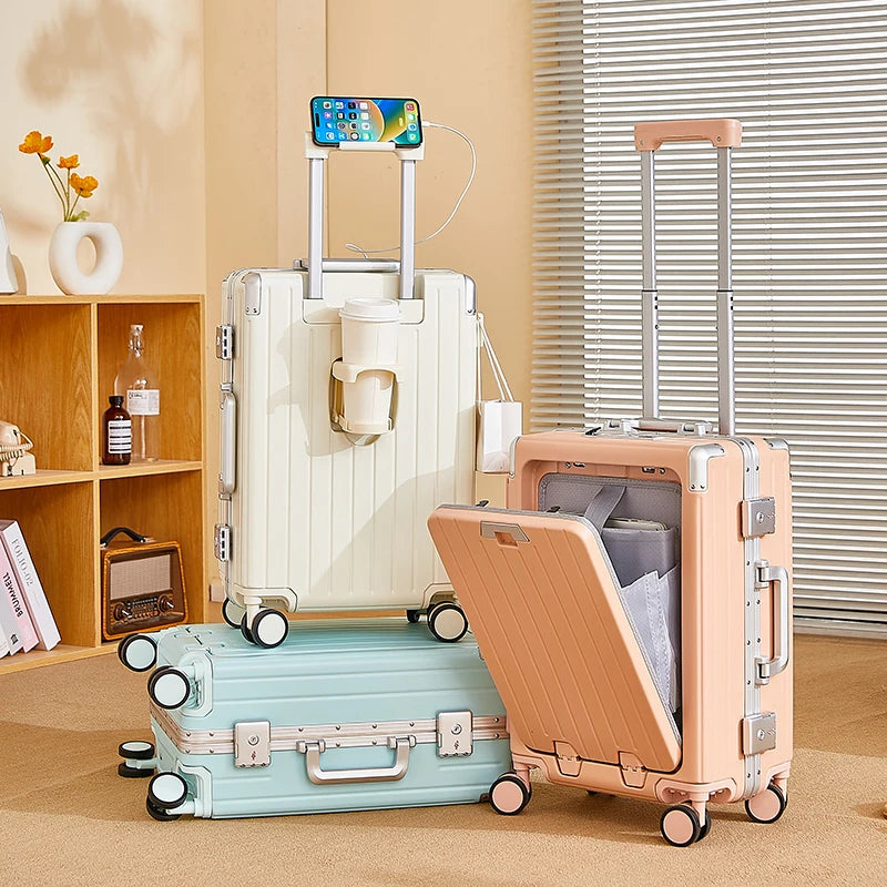 JMT-080330 Multi-Functional Front Open Pocket Trolley Suitcase for Business and Travel