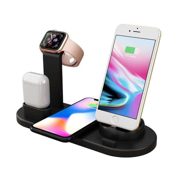 JMT-080458 4-in-1 Fast Charging Station with Wireless Charger - White or Black, Desktop Charging Base