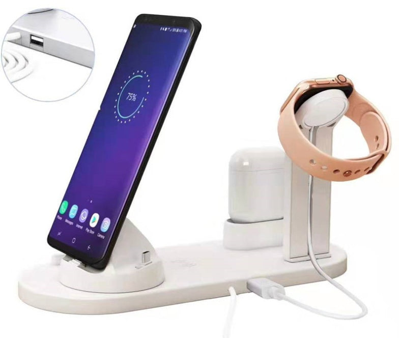 JMT-080458 4-in-1 Fast Charging Station with Wireless Charger - White or Black, Desktop Charging Base
