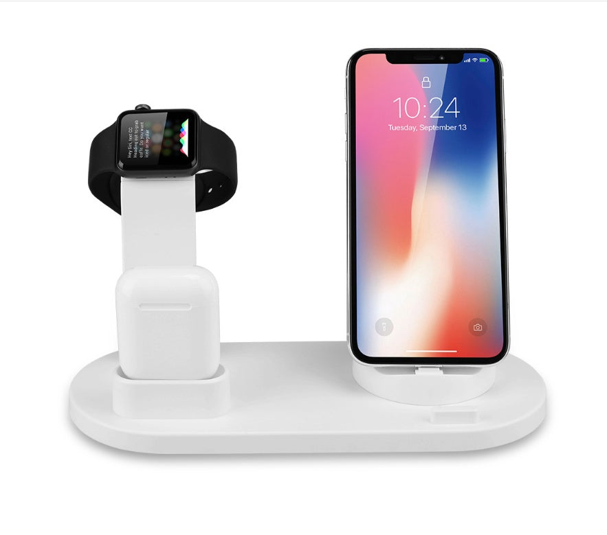 JMT-080458 4-in-1 Fast Charging Station with Wireless Charger - White or Black, Desktop Charging Base