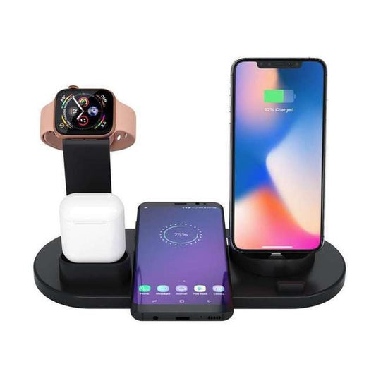 JMT-080458 4-in-1 Fast Charging Station with Wireless Charger - White or Black, Desktop Charging Base