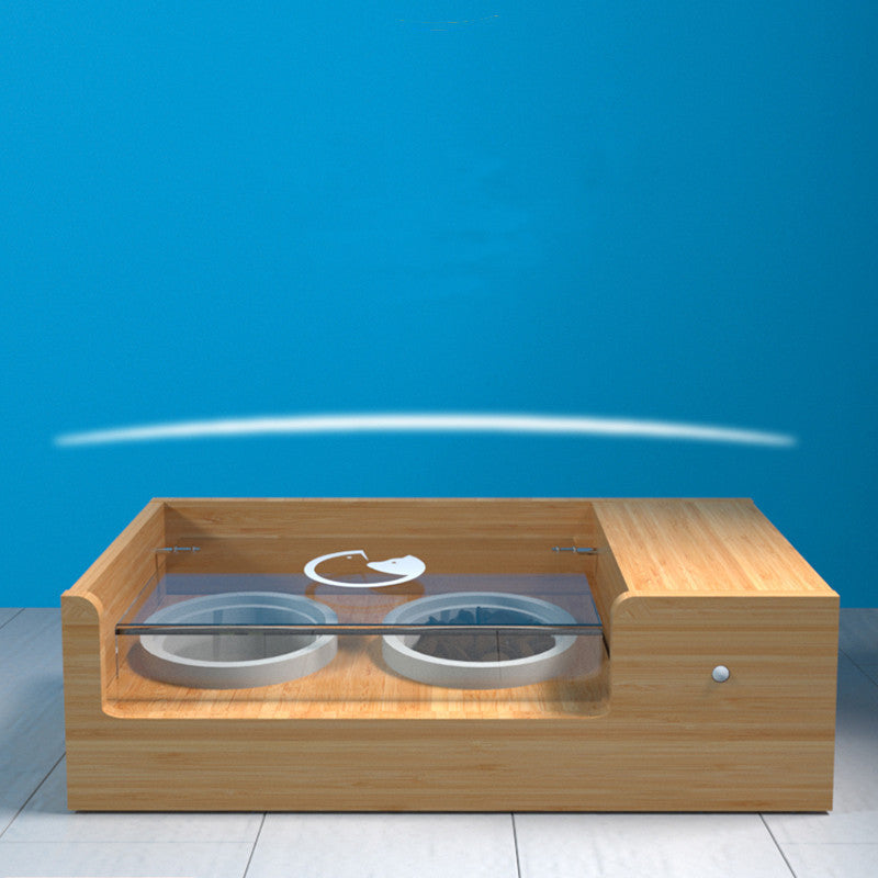 JMT-080458 Intelligent Automatic Cat Feeder with Timing and Sensor Functionality, Bamboo Wood and Ceramic Design, 850ML Capacity