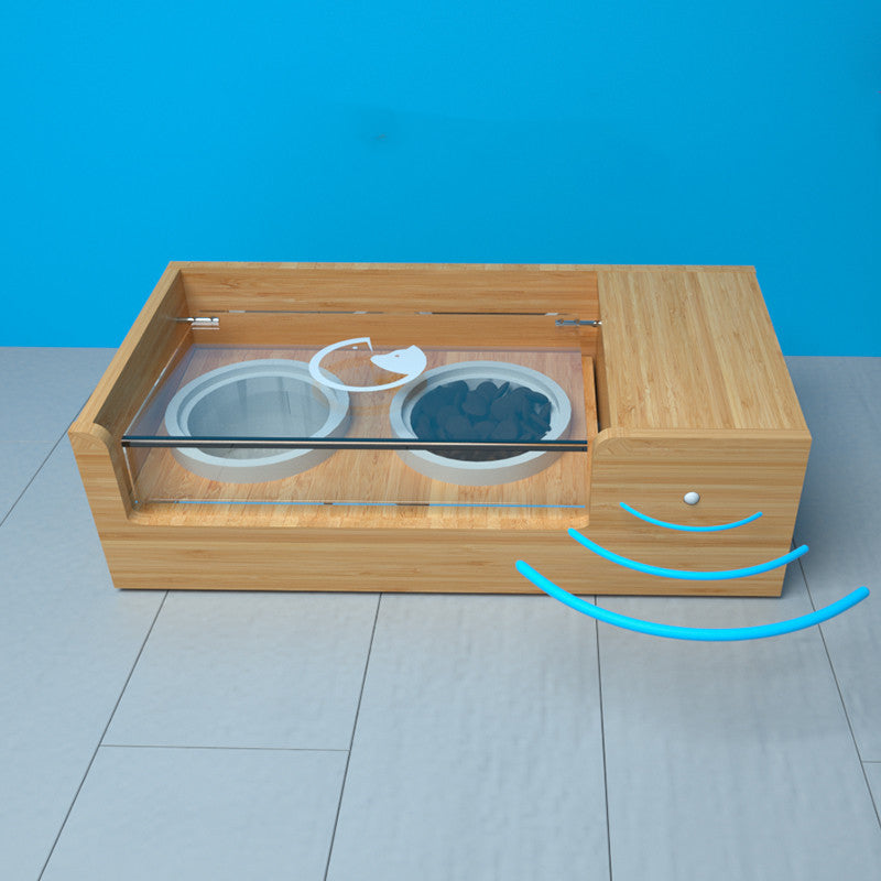 JMT-080458 Intelligent Automatic Cat Feeder with Timing and Sensor Functionality, Bamboo Wood and Ceramic Design, 850ML Capacity