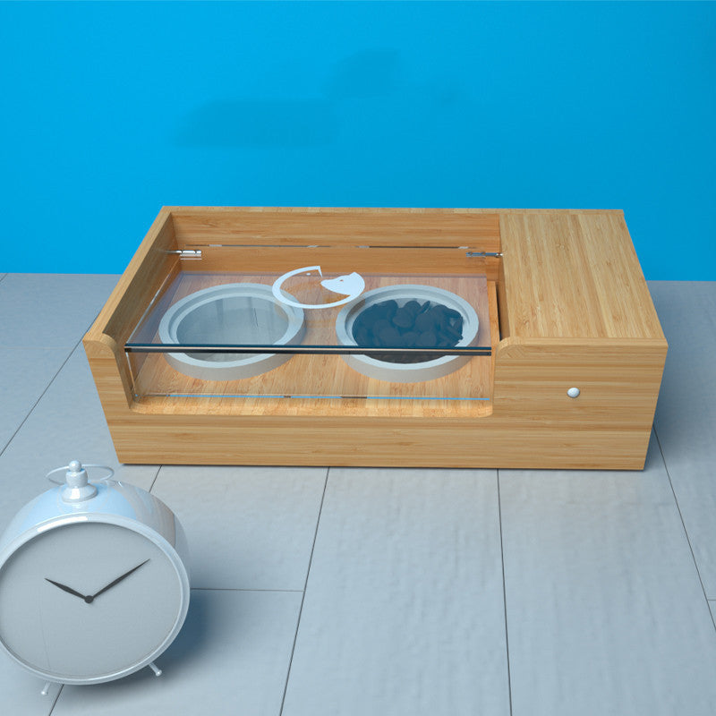 JMT-080458 Intelligent Automatic Cat Feeder with Timing and Sensor Functionality, Bamboo Wood and Ceramic Design, 850ML Capacity