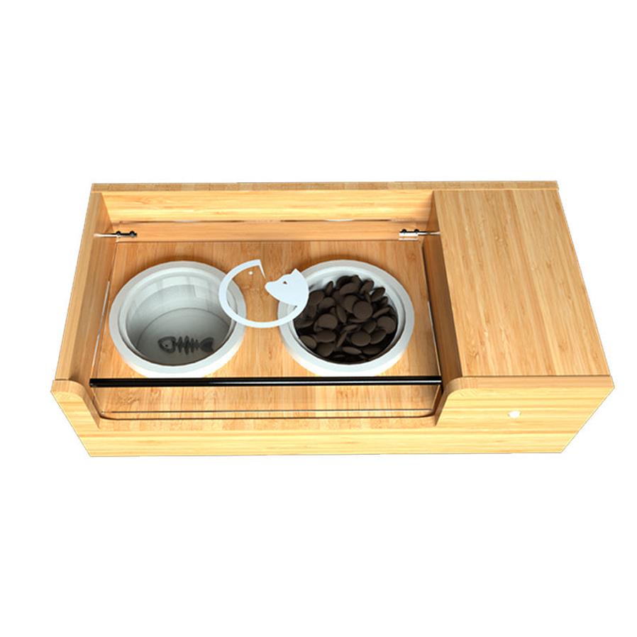 JMT-080458 Intelligent Automatic Cat Feeder with Timing and Sensor Functionality, Bamboo Wood and Ceramic Design, 850ML Capacity