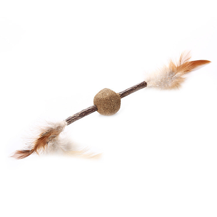JMT-080586 Wooden Cat Toy with Catnip, Feather, and Hemp Rope - Variety of Designs
