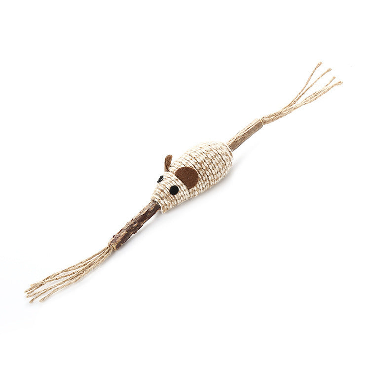 JMT-080586 Wooden Cat Toy with Catnip, Feather, and Hemp Rope - Variety of Designs