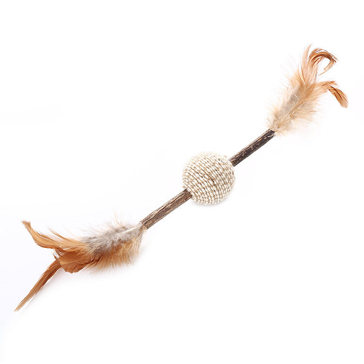 JMT-080586 Wooden Cat Toy with Catnip, Feather, and Hemp Rope - Variety of Designs