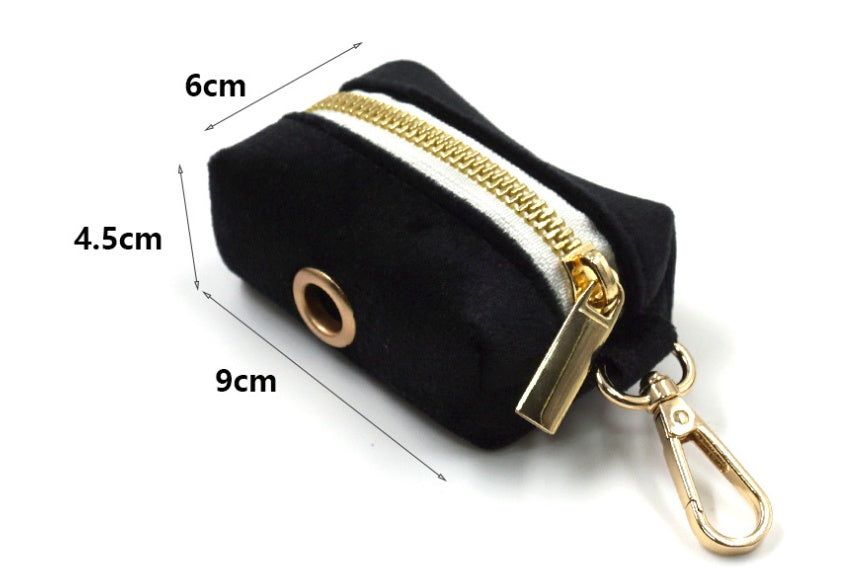 JMT-080778 Black Velvet Pet Collar Set with Gold Buckle, Bow, Leash, and Poop Bag