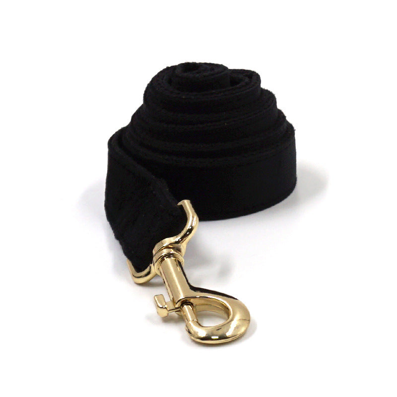 JMT-080778 Black Velvet Pet Collar Set with Gold Buckle, Bow, Leash, and Poop Bag