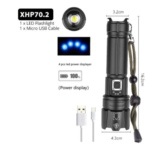 JMT-080970 USB Rechargeable Zoom Glare Flashlight with Power Display for Outdoor Activities