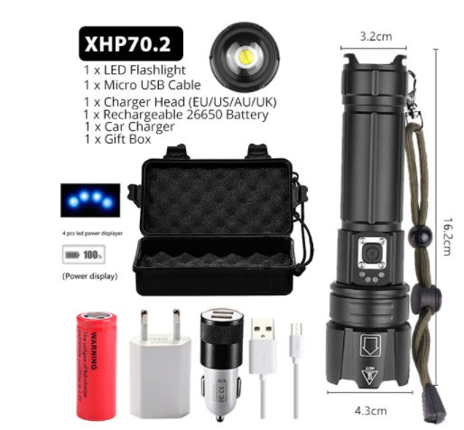 JMT-080970 USB Rechargeable Zoom Glare Flashlight with Power Display for Outdoor Activities