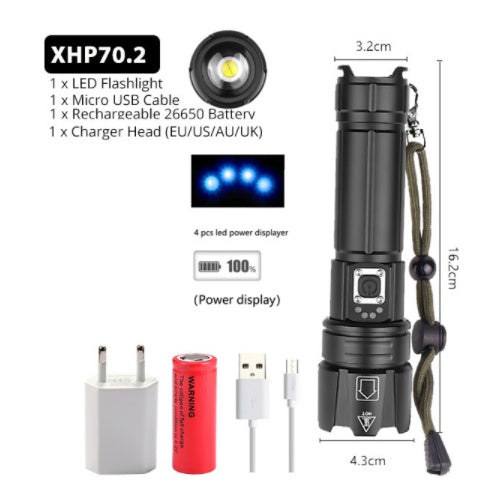 JMT-080970 USB Rechargeable Zoom Glare Flashlight with Power Display for Outdoor Activities