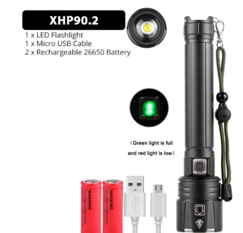 JMT-080970 USB Rechargeable Zoom Glare Flashlight with Power Display for Outdoor Activities