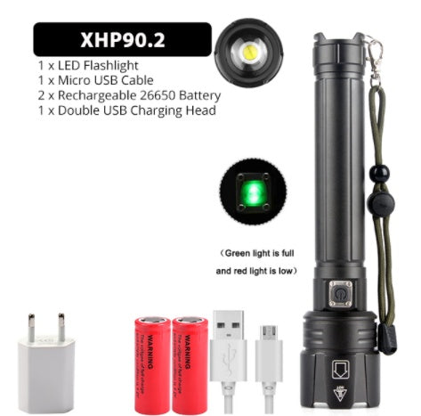 JMT-080970 USB Rechargeable Zoom Glare Flashlight with Power Display for Outdoor Activities