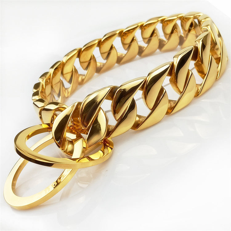 JMT-081098 Large Polished Dog Necklace with Adjustable Sizing in Gold and Silver Finishes