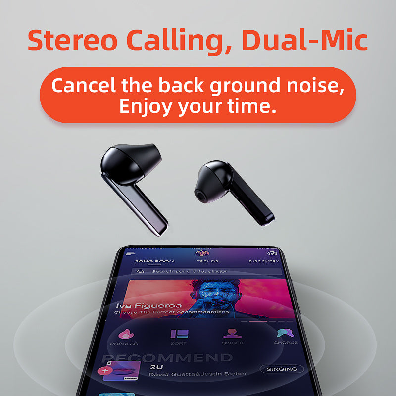 JMT-081098 Wireless Bluetooth Headset with 5-6 Hours Playtime, Dual Microphone Noise Reduction and Charging Case