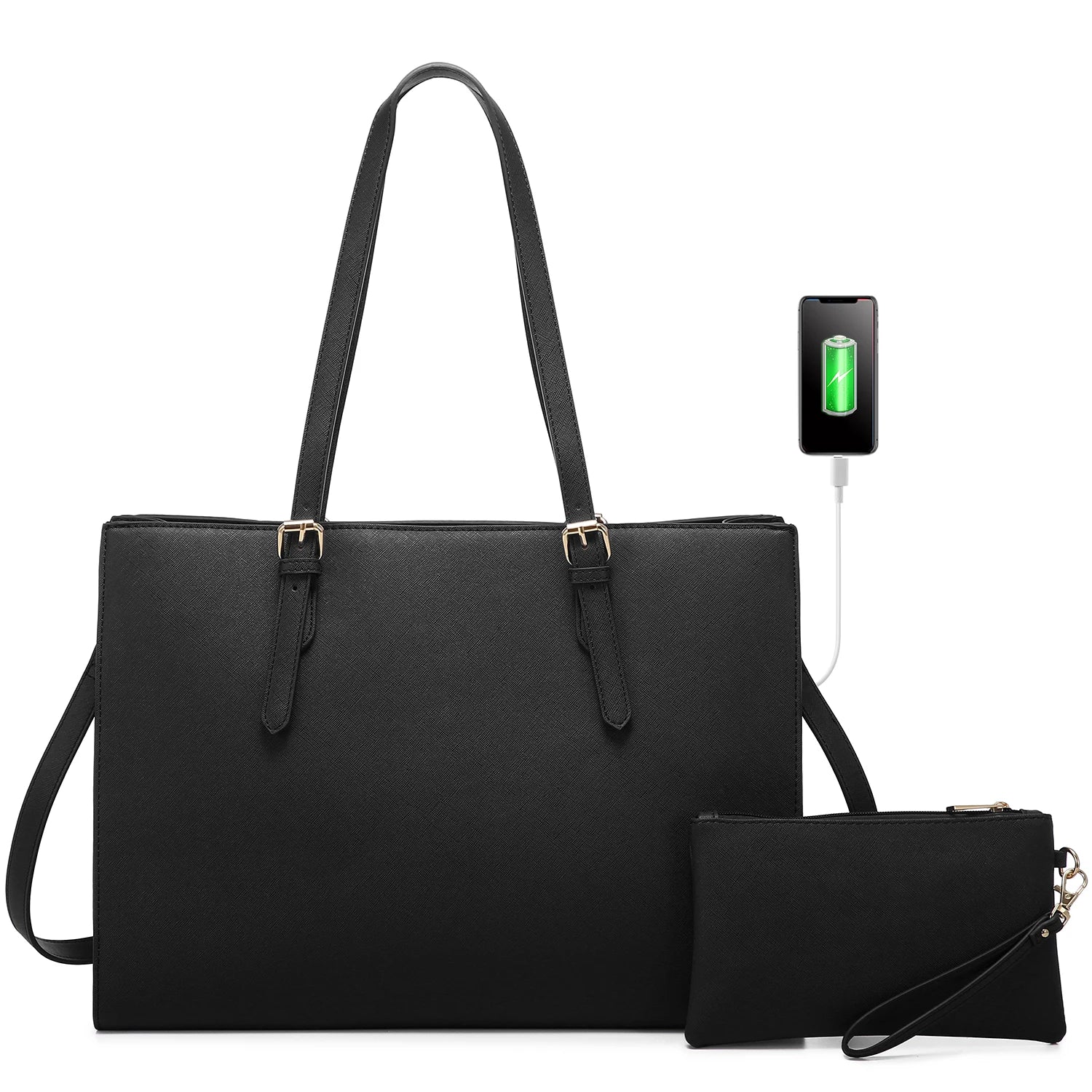 JMT-081162 Fashion Office Lady PU Leather 15.6 in Tote Handbag and Laptop Briefcase Set for Women
