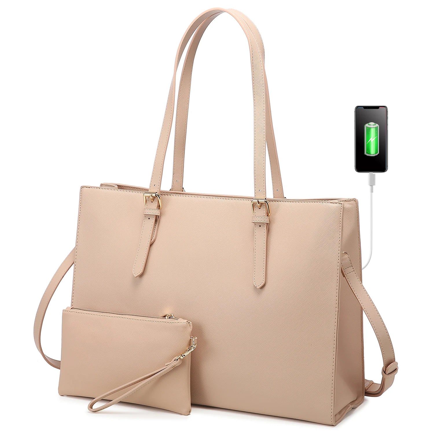 JMT-081162 Fashion Office Lady PU Leather 15.6 in Tote Handbag and Laptop Briefcase Set for Women