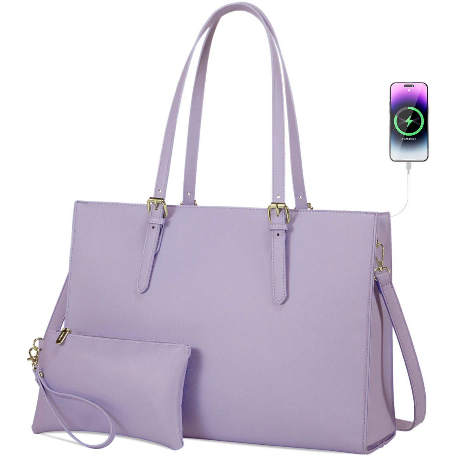 JMT-081162 Fashion Office Lady PU Leather 15.6 in Tote Handbag and Laptop Briefcase Set for Women
