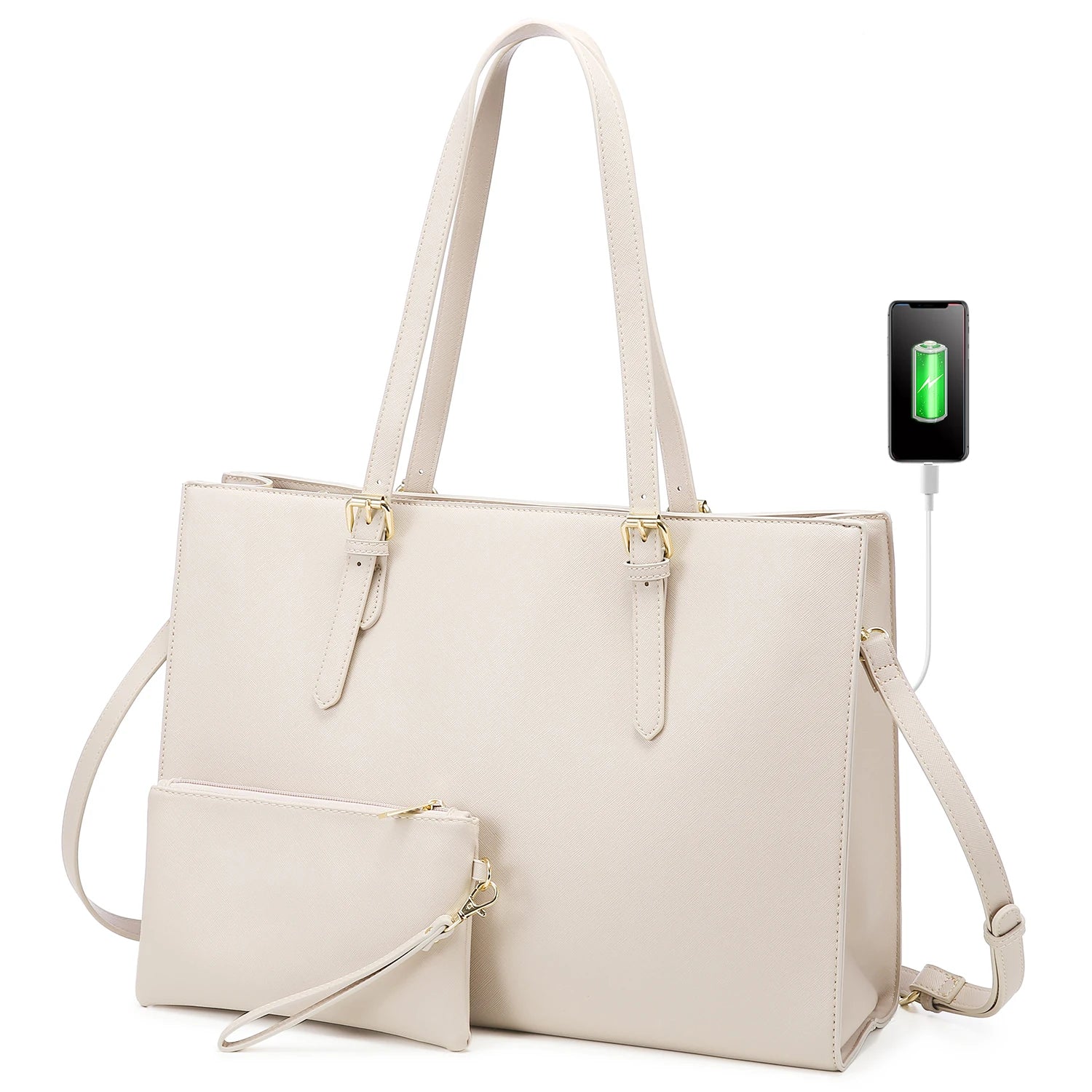 JMT-081162 Fashion Office Lady PU Leather 15.6 in Tote Handbag and Laptop Briefcase Set for Women