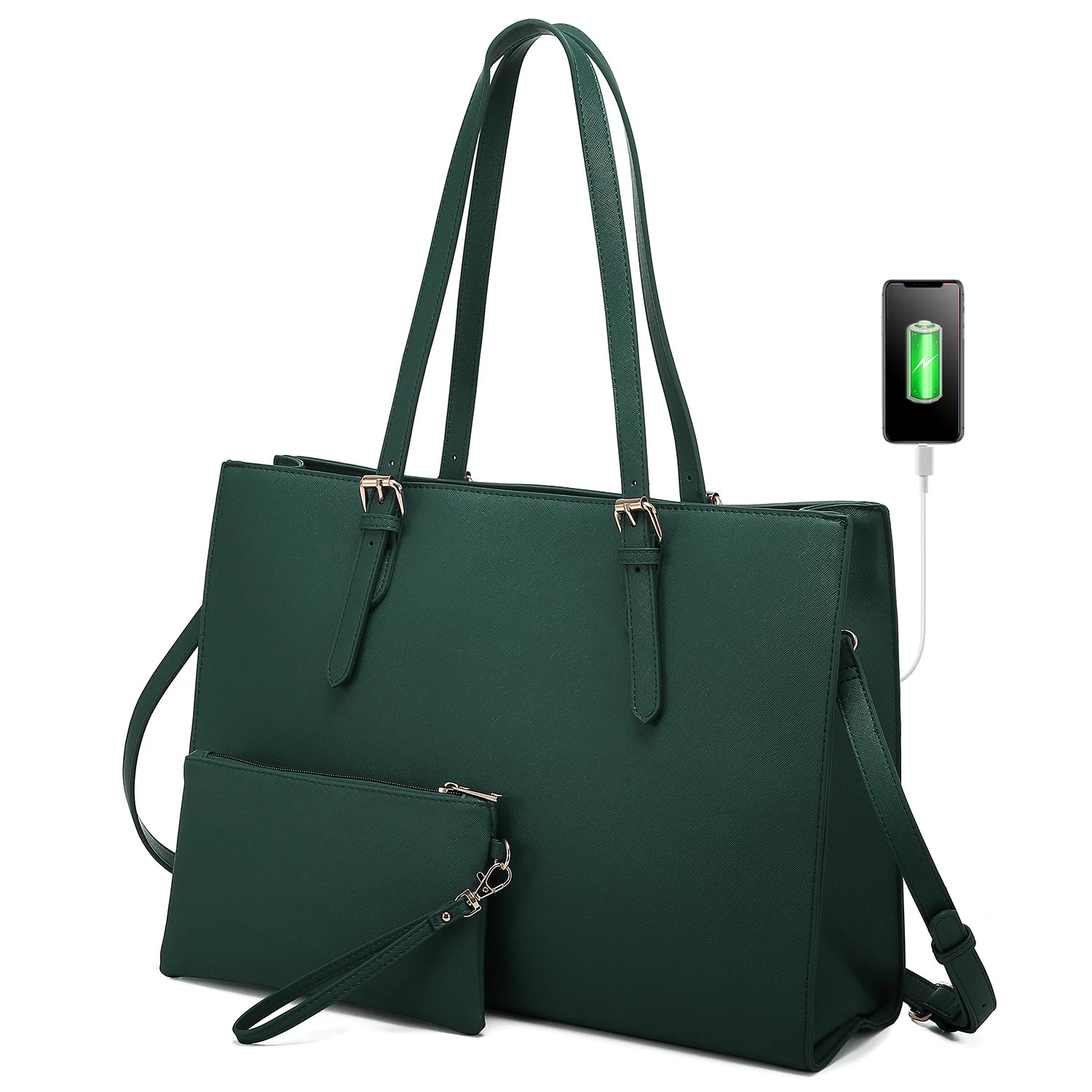 JMT-081162 Fashion Office Lady PU Leather 15.6 in Tote Handbag and Laptop Briefcase Set for Women