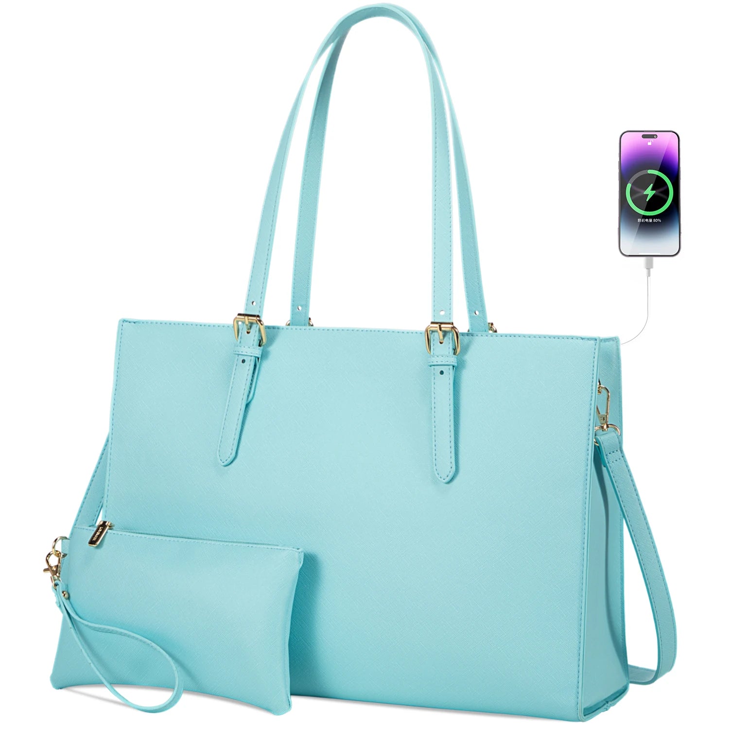 JMT-081162 Fashion Office Lady PU Leather 15.6 in Tote Handbag and Laptop Briefcase Set for Women