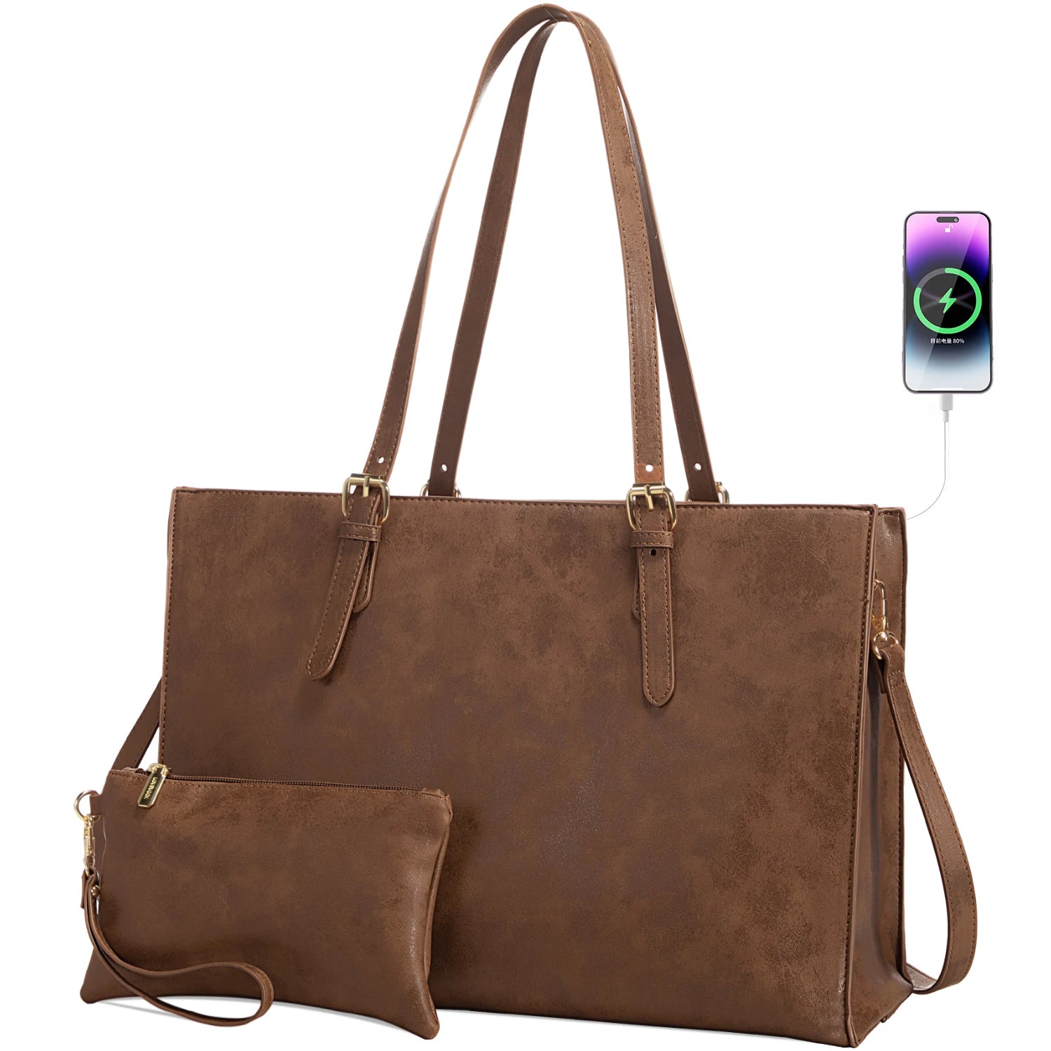 JMT-081162 Fashion Office Lady PU Leather 15.6 in Tote Handbag and Laptop Briefcase Set for Women
