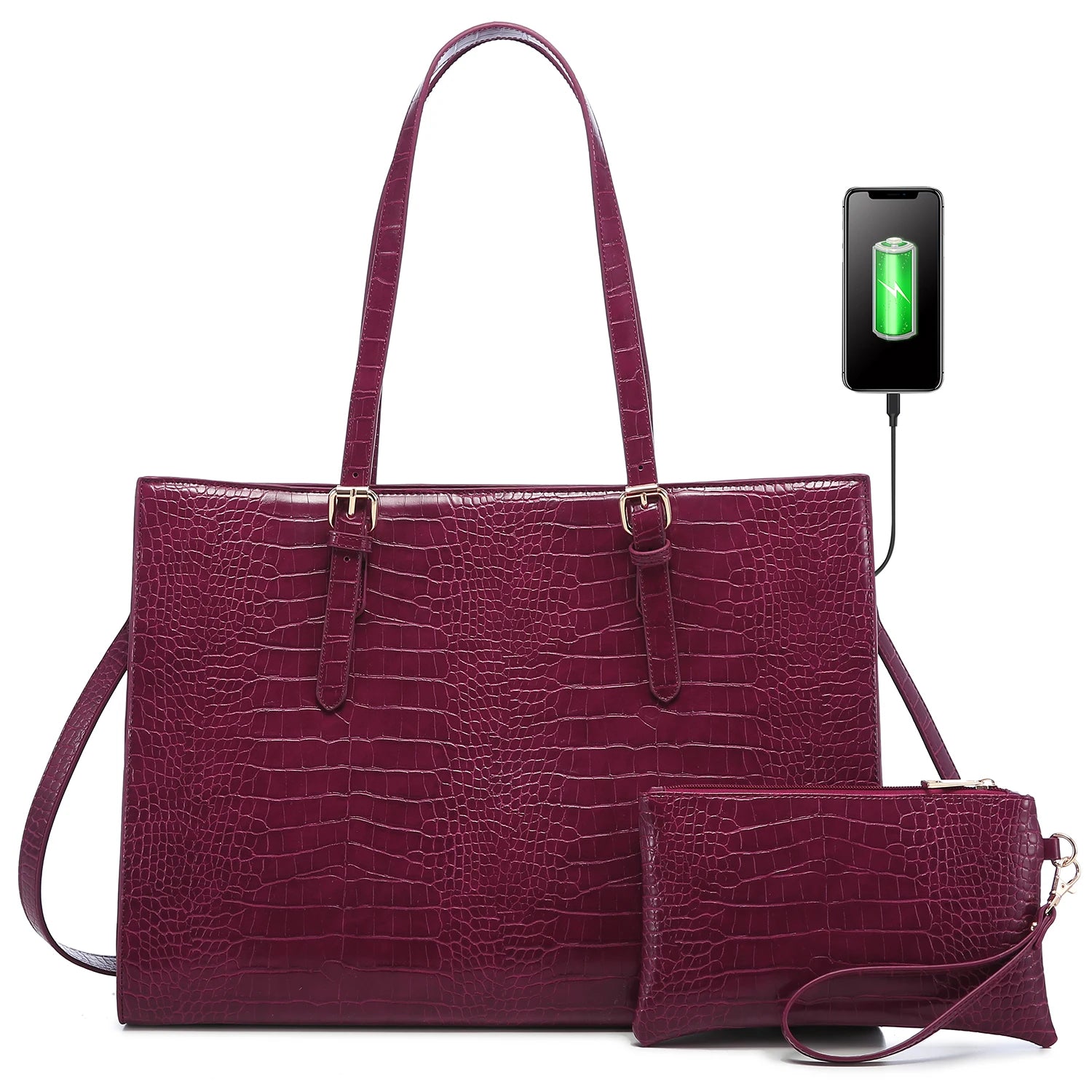 JMT-081162 Fashion Office Lady PU Leather 15.6 in Tote Handbag and Laptop Briefcase Set for Women