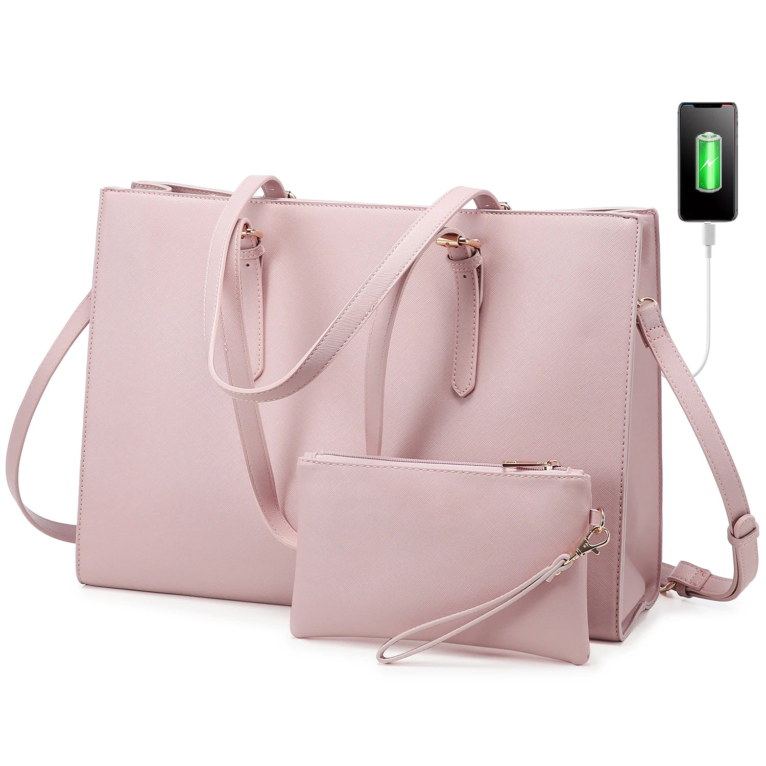 JMT-081162 Fashion Office Lady PU Leather 15.6 in Tote Handbag and Laptop Briefcase Set for Women