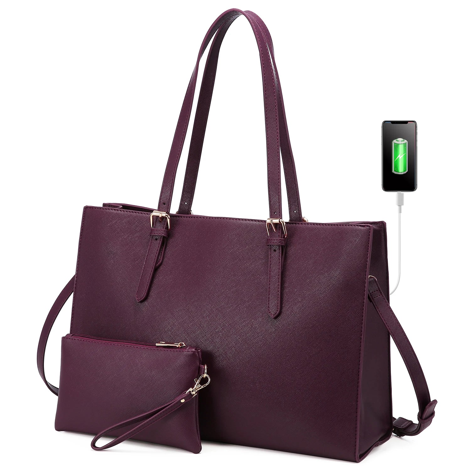 JMT-081162 Fashion Office Lady PU Leather 15.6 in Tote Handbag and Laptop Briefcase Set for Women