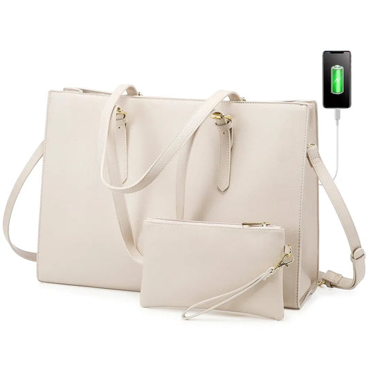 JMT-081162 Fashion Office Lady PU Leather 15.6 in Tote Handbag and Laptop Briefcase Set for Women