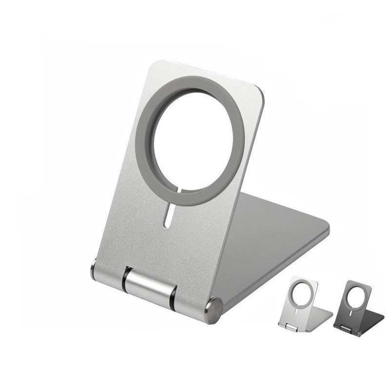 JMT-081290 Magnetic Wireless Charger with Lazy Bracket for Mobile Phones - Silver, Compact Desktop Charging Base