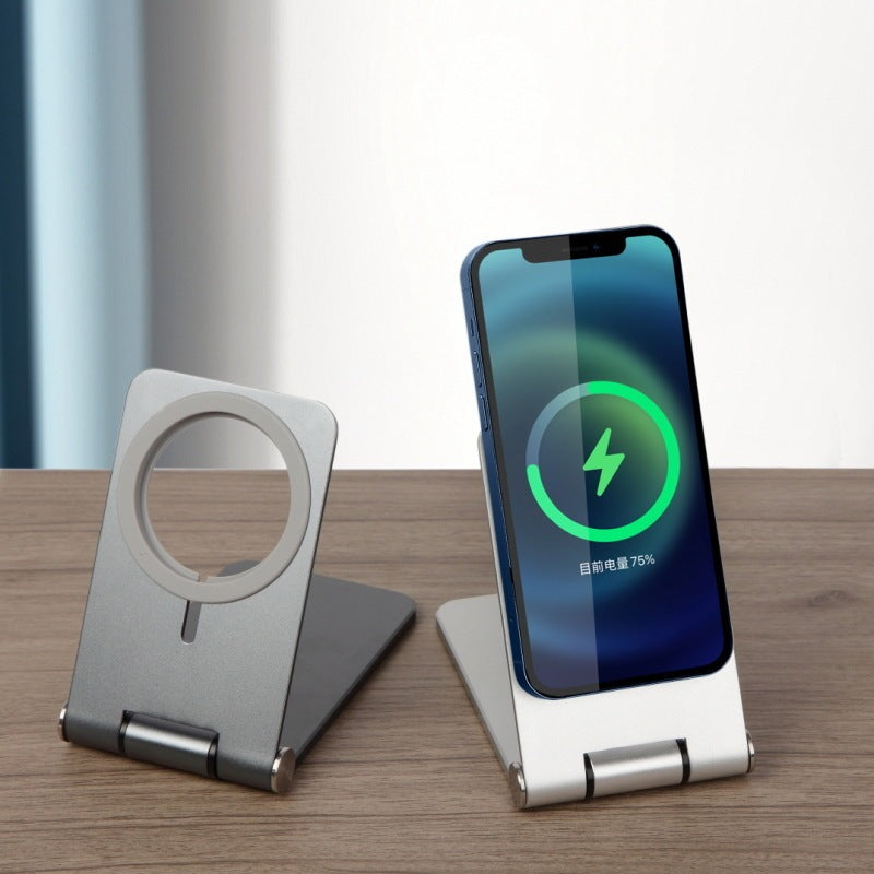 JMT-081290 Magnetic Wireless Charger with Lazy Bracket for Mobile Phones - Silver, Compact Desktop Charging Base