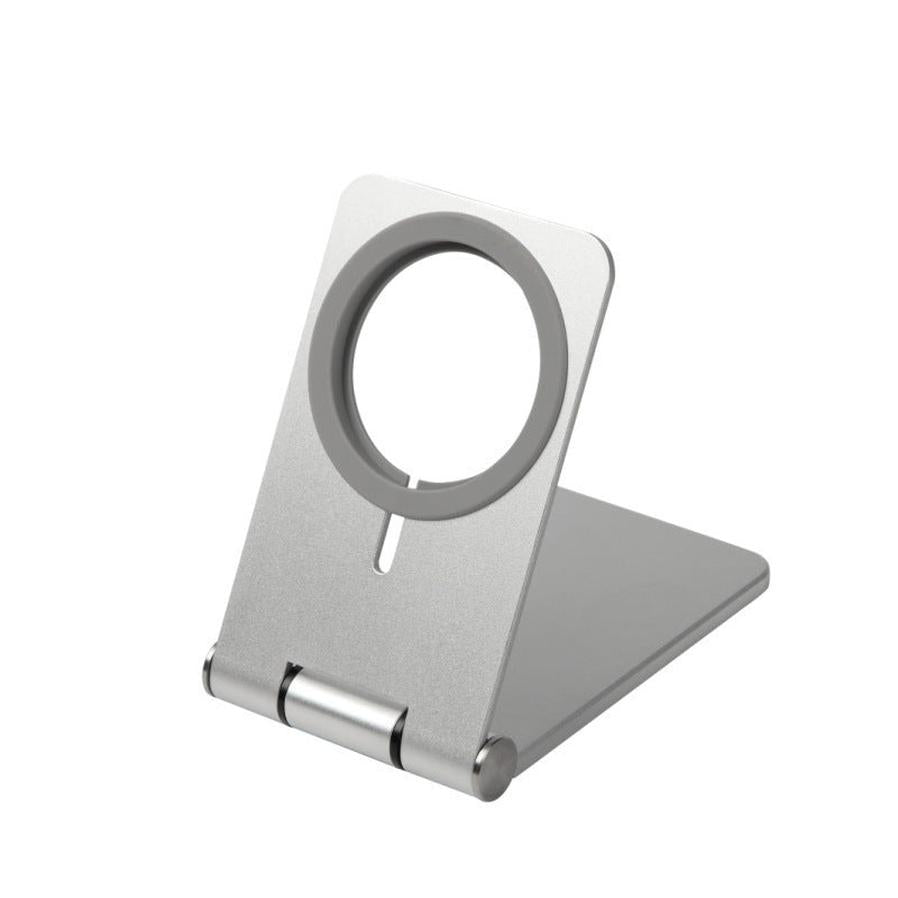 JMT-081290 Magnetic Wireless Charger with Lazy Bracket for Mobile Phones - Silver, Compact Desktop Charging Base