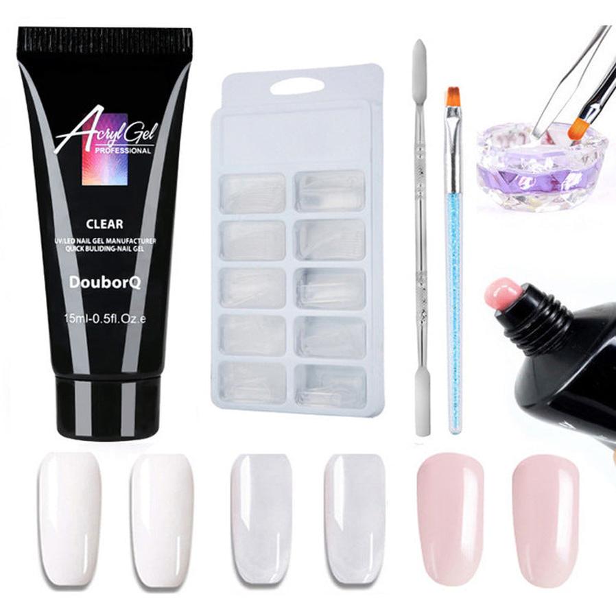 JMT-081738 Nail Polish Set for Extensions and Manicure - Clear, Pink, and White Options with Brushes and Stickers