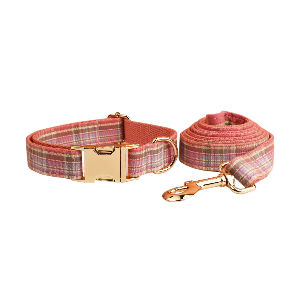 JMT-081930 Plaid Pet Collar and Leash Set with Bow - Perfect for Weddings and Special Occasions