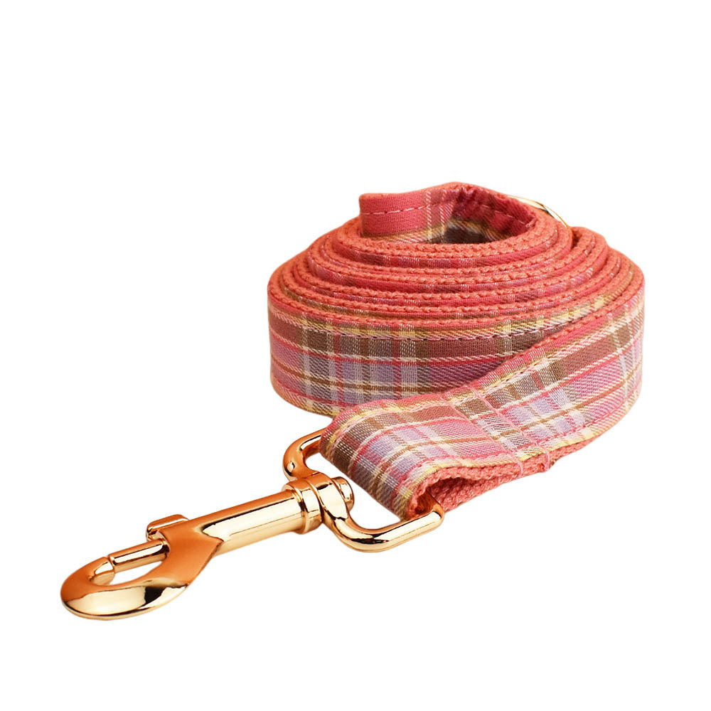JMT-081930 Plaid Pet Collar and Leash Set with Bow - Perfect for Weddings and Special Occasions