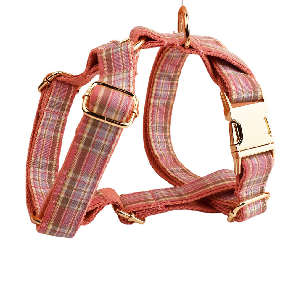 JMT-081930 Plaid Pet Collar and Leash Set with Bow - Perfect for Weddings and Special Occasions