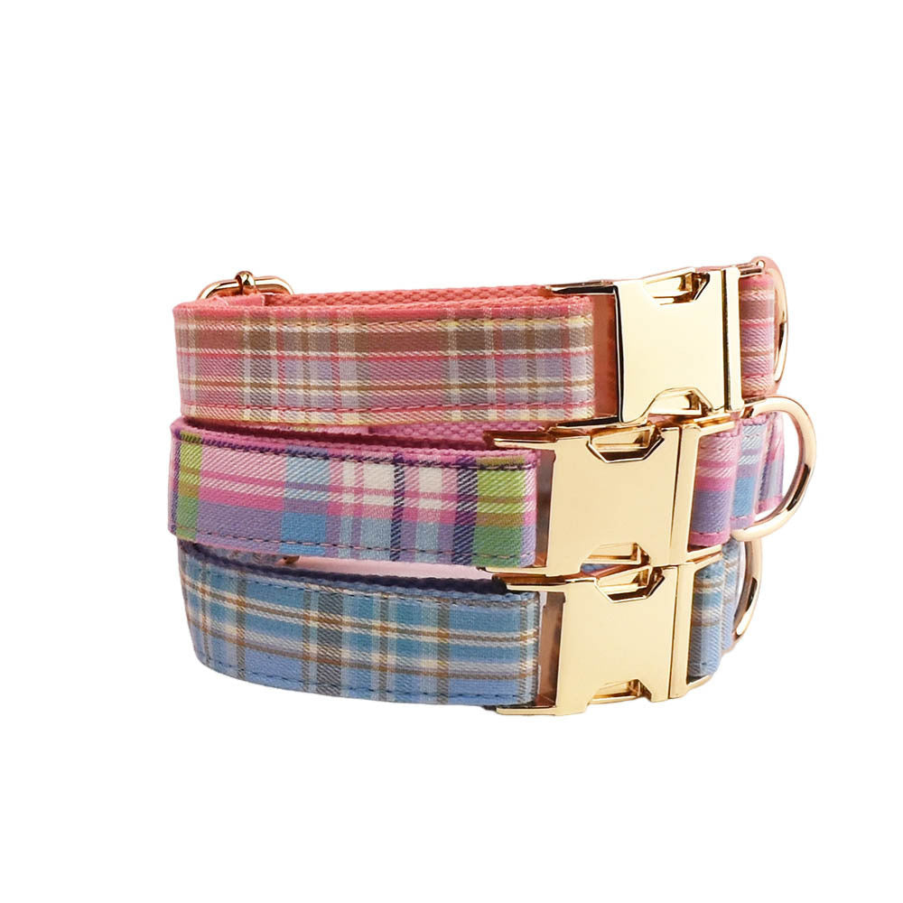 JMT-081930 Plaid Pet Collar and Leash Set with Bow - Perfect for Weddings and Special Occasions