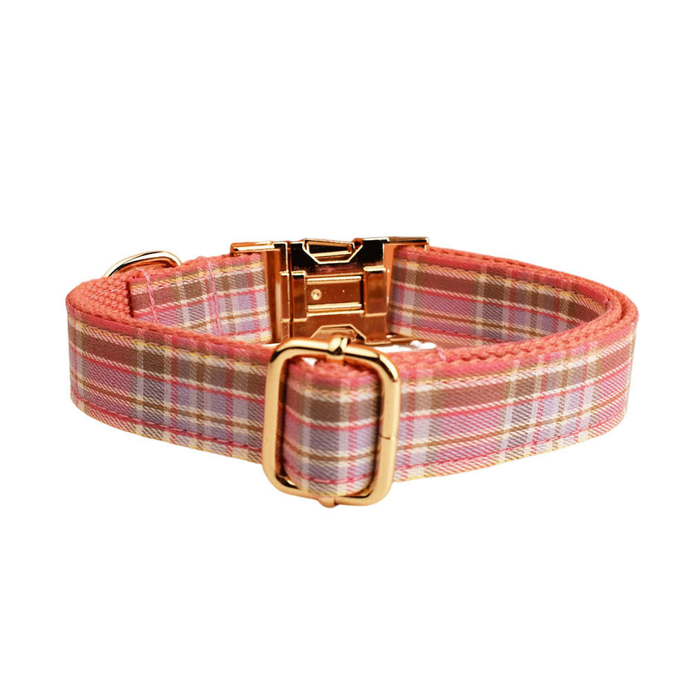 JMT-081930 Plaid Pet Collar and Leash Set with Bow - Perfect for Weddings and Special Occasions