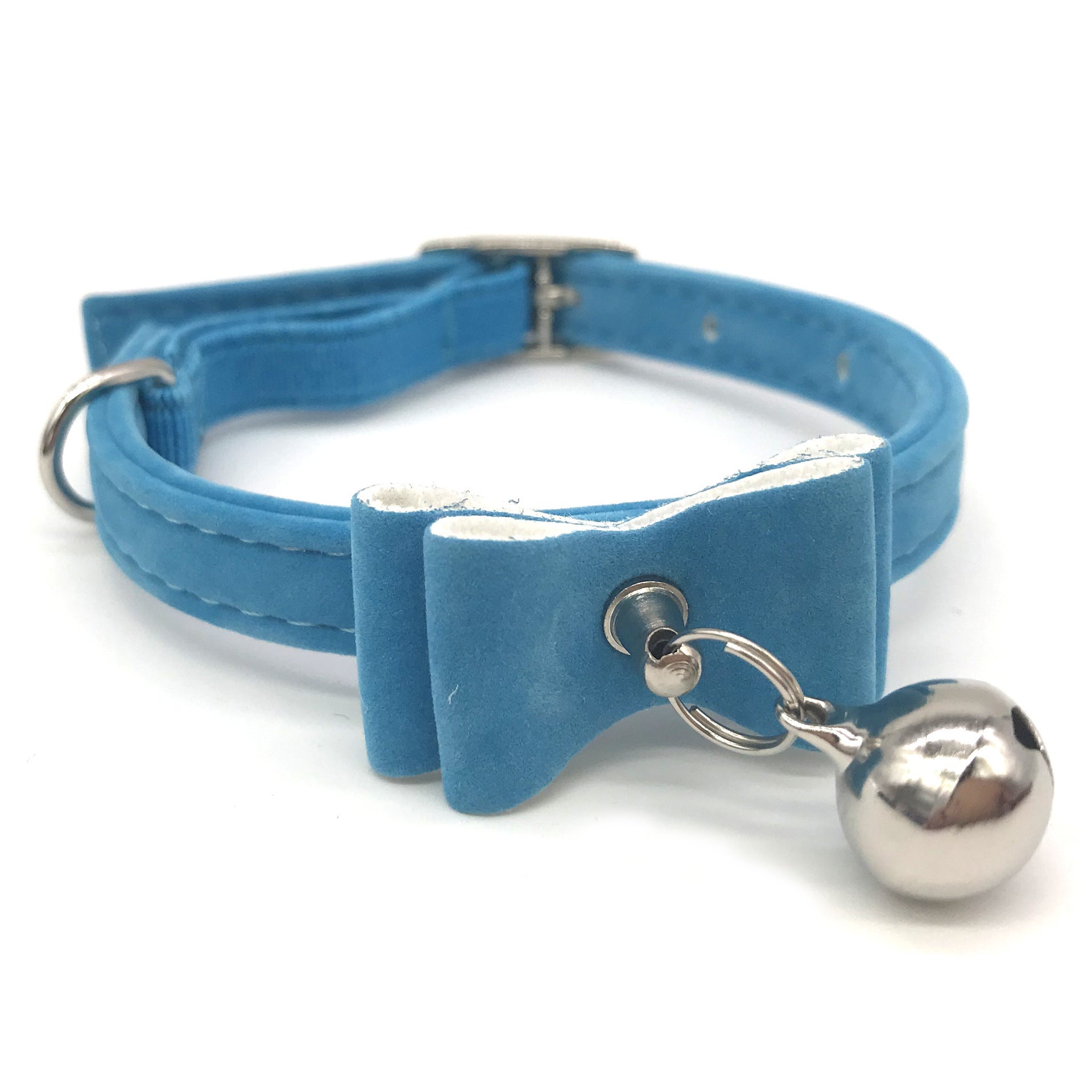 JMT-082250 Flocked Cat Collar with Bell - Adjustable 1.0x30cm Metal and Flocking Fabric
