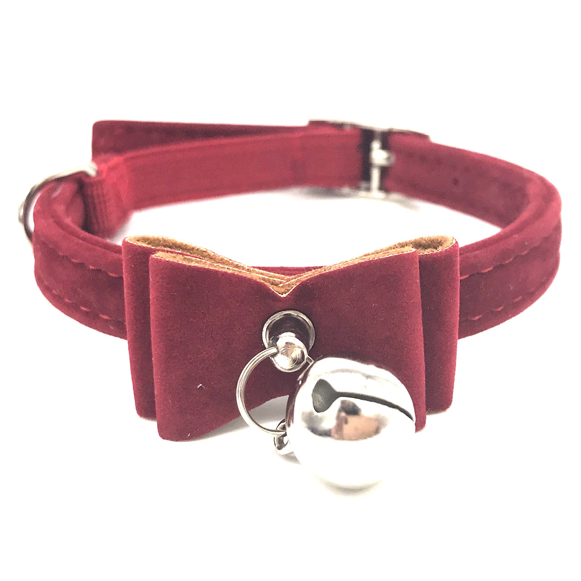 JMT-082250 Flocked Cat Collar with Bell - Adjustable 1.0x30cm Metal and Flocking Fabric