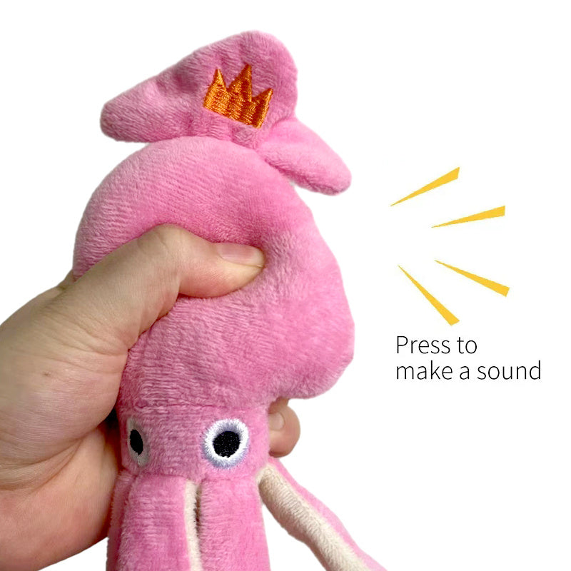 JMT-082570 Cute Pink Squid Plush Chew Toy for Small to Medium Dogs with Squeaker and Rope for Interactive Play