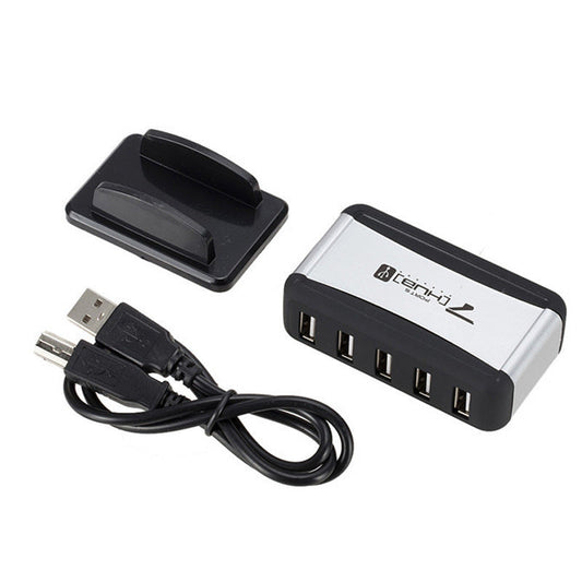 JMT-082762 7-Port USB 2.0 Hub with AC Adapter and Vertical Bracket for Seamless Device Connection