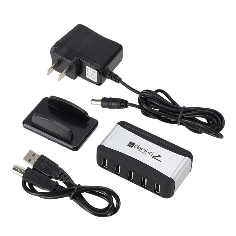 JMT-082762 7-Port USB 2.0 Hub with AC Adapter and Vertical Bracket for Seamless Device Connection