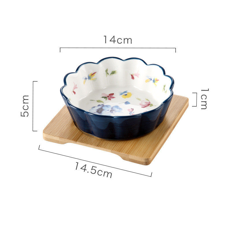 JMT-082762 Ceramic Pet Bowl with Bamboo Wood Tray - Suitable for Cats and Dogs, 450ml Capacity