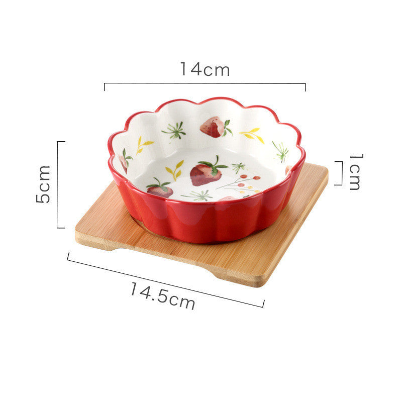 JMT-082762 Ceramic Pet Bowl with Bamboo Wood Tray - Suitable for Cats and Dogs, 450ml Capacity
