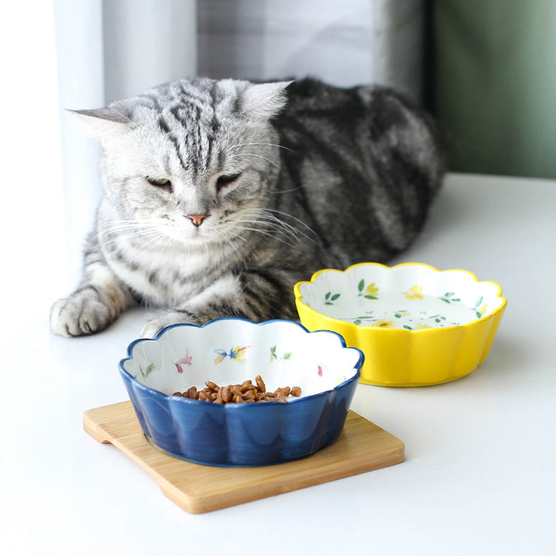 JMT-082762 Ceramic Pet Bowl with Bamboo Wood Tray - Suitable for Cats and Dogs, 450ml Capacity
