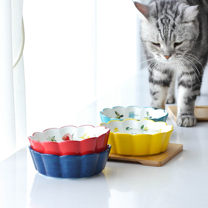 JMT-082762 Ceramic Pet Bowl with Bamboo Wood Tray - Suitable for Cats and Dogs, 450ml Capacity